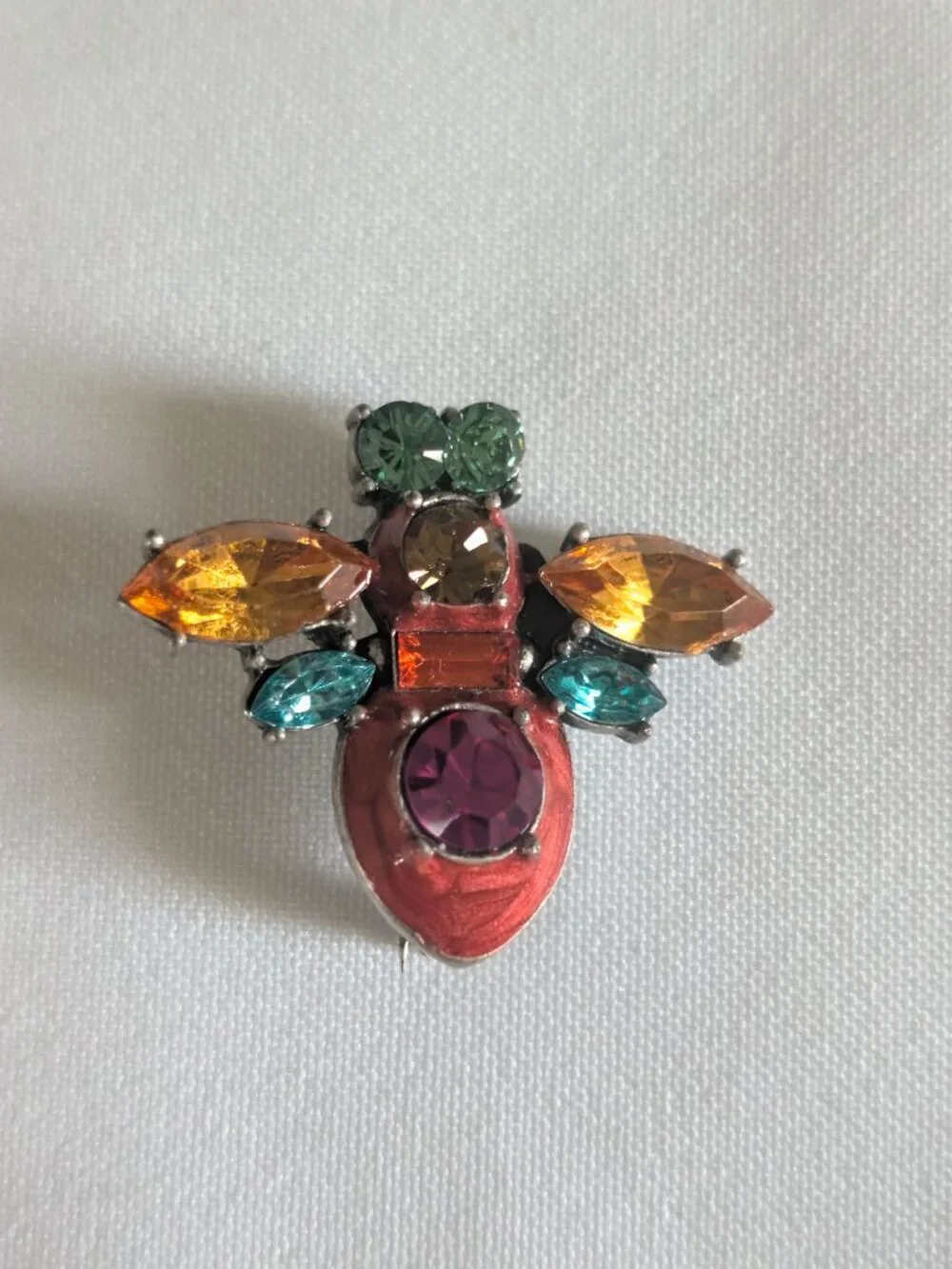 Retro Vintage Colorful Rhinestone Crystal Bee Pin Brooch Signed LOVE HUG
